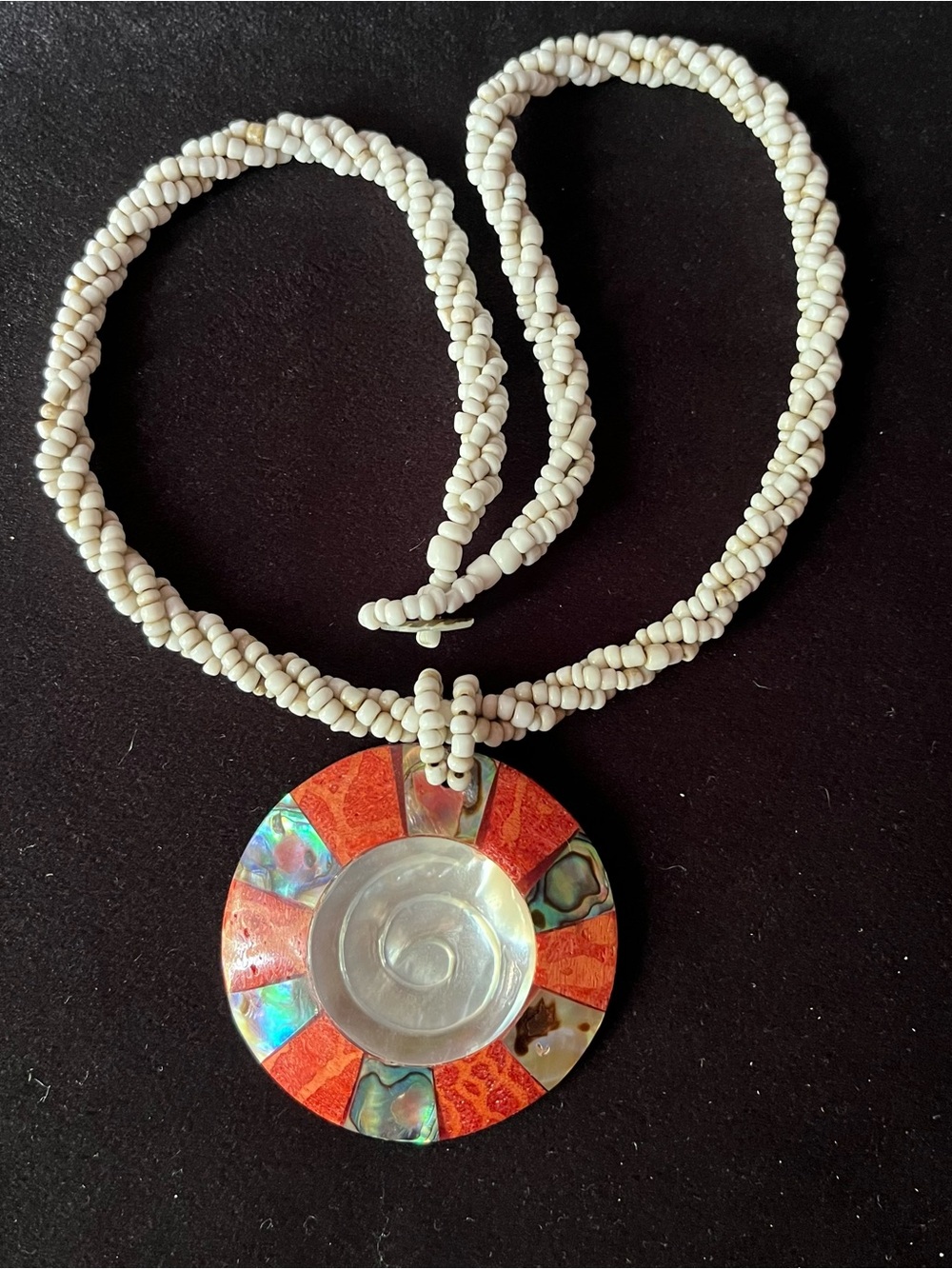 Seed Beaded Mother of Pearl Sponge Coral Necklace